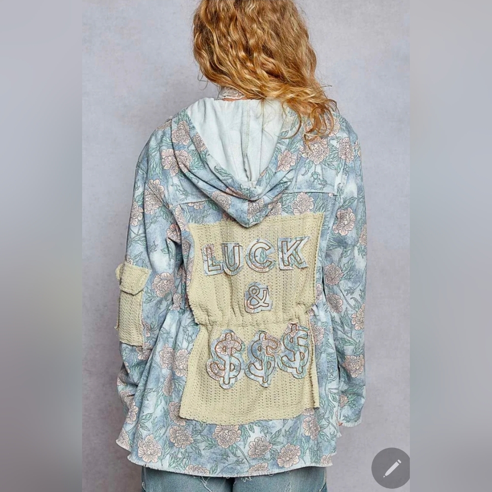 NEW!!! POL Floral Patchwork Blue Women's Jacket, Sz M